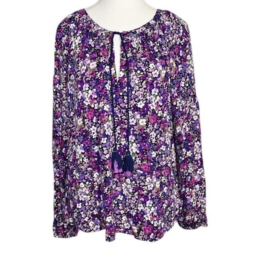 Crown & Ivy Purple & Pink Floral Long Sleeve Blouse